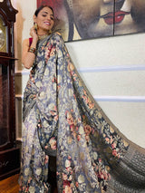 Fossil Grey Designer Banarasi Silk Saree