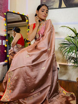 English Brown Organza Crape Silk Saree