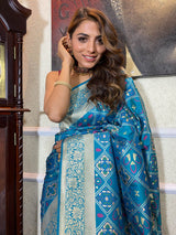 Cerulean Blue Katan Silk Patola Saree