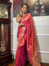 Carrot Red Katan Silk Patola Saree