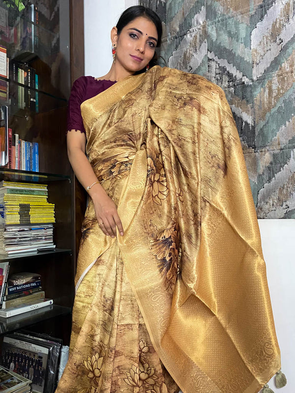 Medallion Golden Uppada Cotton Silk Saree