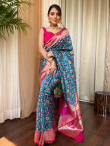 Cerulean Blue Patola Silk Saree