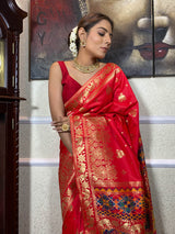 Scarlet Red Banarasi Patola Silk Saree