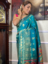 Turquoise Blue Banarasi Patola Silk Saree