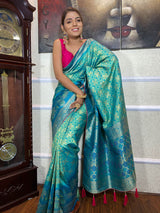 Teal Green Banarasi Ghatchola Handloom Silk Saree