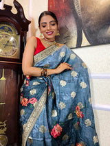 Azure Blue Designer Banarasi Silk Saree