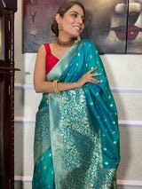 Turquoise Blue Banarasi Silk Saree