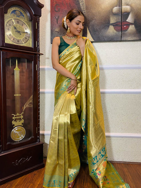 Pickle Green Banarasi Silk Saree