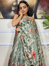 Basil Green Organza Silk Saree