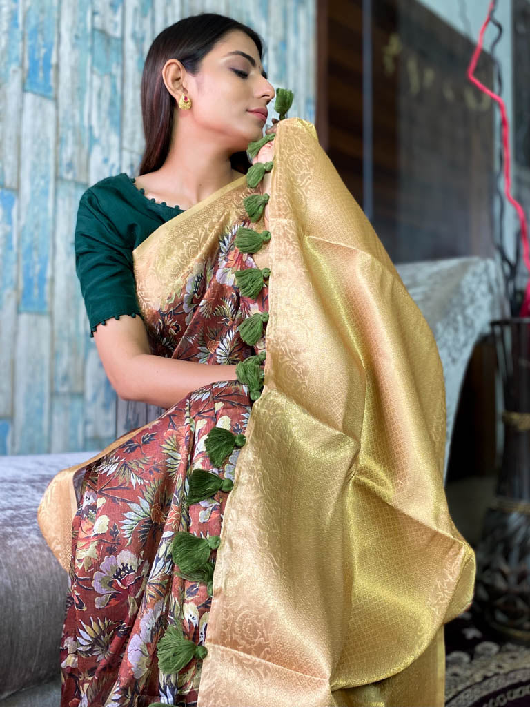 Caramel Brown Uppada Cotton Silk Saree
