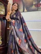 Raisin Grey Designer Banarasi Silk Saree