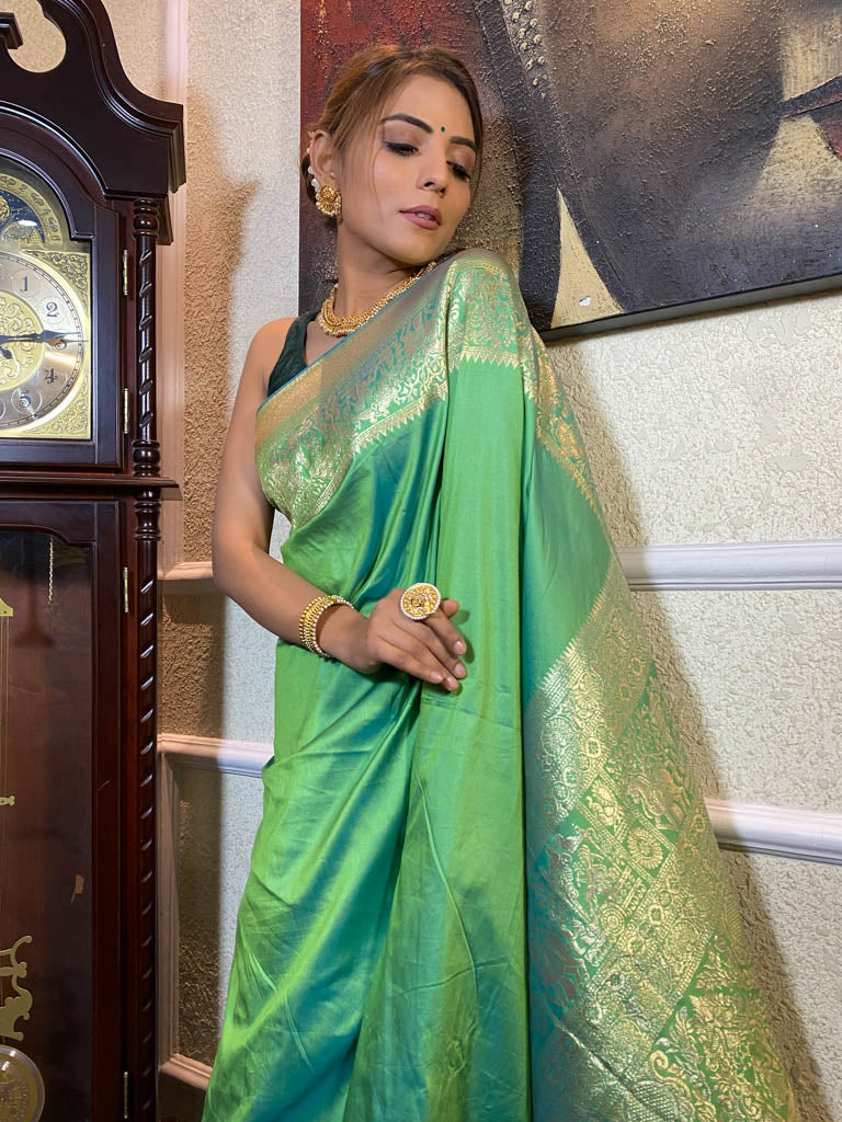 Parakeet Green Banarasi Silk Saree