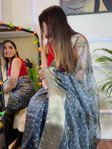 Smoky Grey Organza Silk Saree