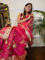 Onion Pink Organza Silk Saree