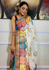 Daisy White Linen Sequined Saree