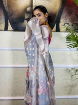 Cloudy Grey Organza Silk Saree