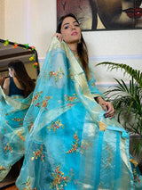 Arctic Blue Organza Silk Saree