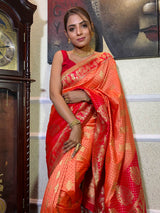 Pastel Peach Banarasi Handloom Silk Saree