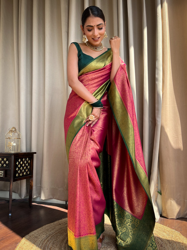 Queen Pink Kanjeevaram Silk Saree