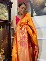 Mustard Gold Katan Silk Banarasi Handloom Saree