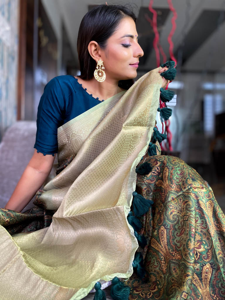 Pine Green Uppada Cotton Silk Saree