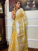 Daffodil Yellow Tissue Linen Saree