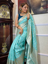 Pastel Blue Banarasi Silk Handloom Saree