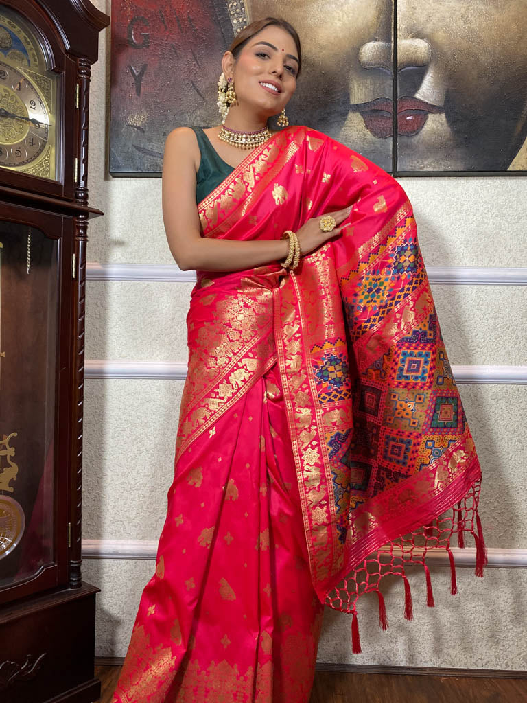Queen Pink Banarasi Patola Silk Saree