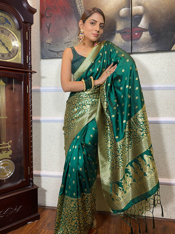 Peacock Green Banarasi Silk Saree