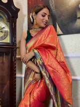 Carrot Orange Katan Silk Banarasi Handloom Saree
