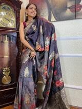 Raisin Grey Designer Banarasi Silk Saree