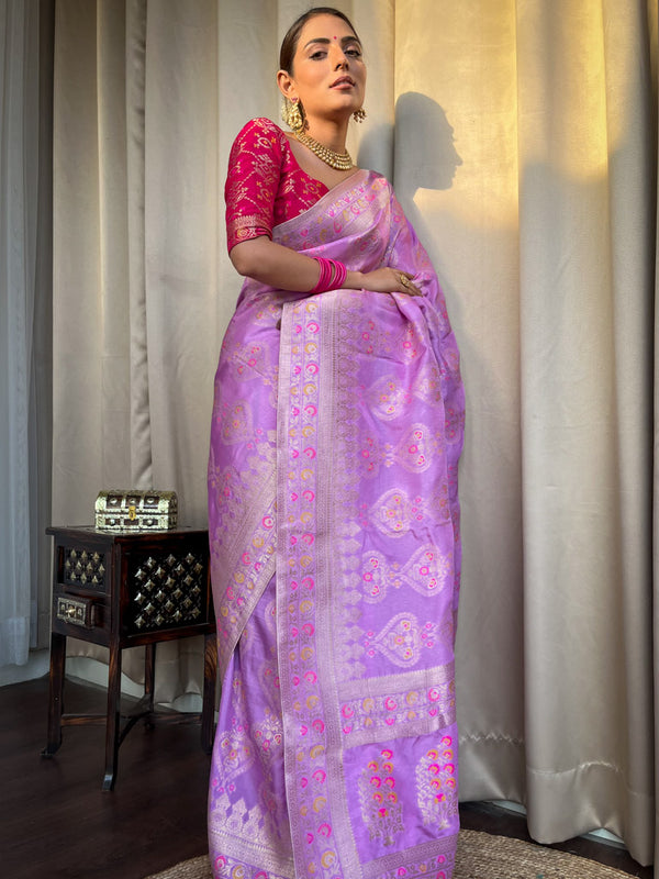 Orchid Purple Meenakari Banarasi Uppada Silk Saree