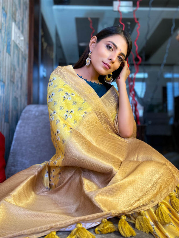 Bumblebee Yellow Uppada Cotton Silk Saree
