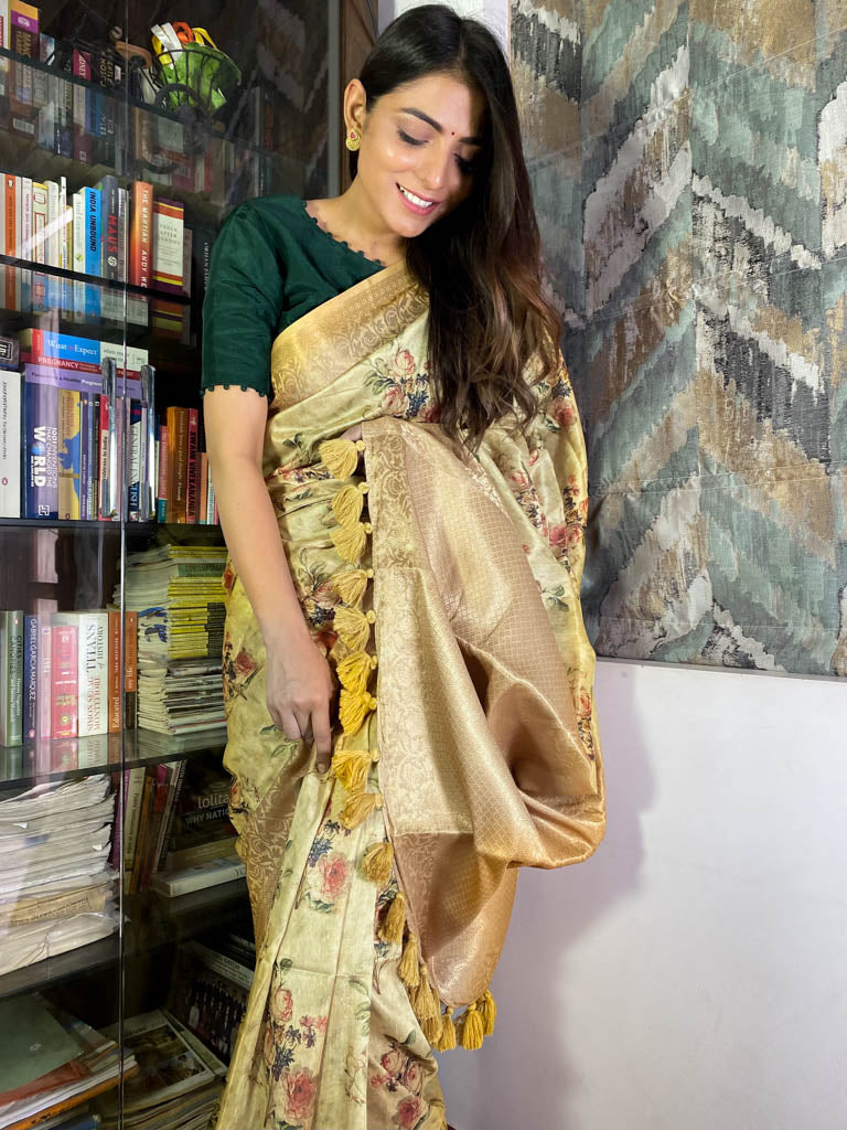 Fern Green Uppada Cotton Silk Saree