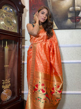 Pastel Peach Paithani Silk Saree