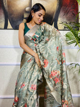 Basil Green Organza Silk Saree