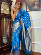 Azure Blue Banarasi Silk Handloom Saree