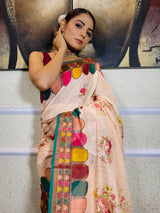 Latte Orange Linen Sequined Saree
