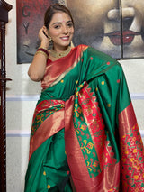 Pine Green Patola Silk Saree