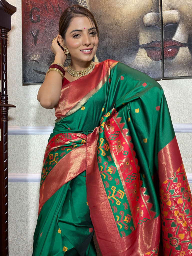 Pine Green Patola Silk Saree