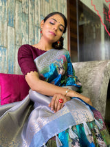 Azure Blue Uppada Cotton Silk Saree