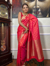 Carrot Red Banarasi Silk Saree