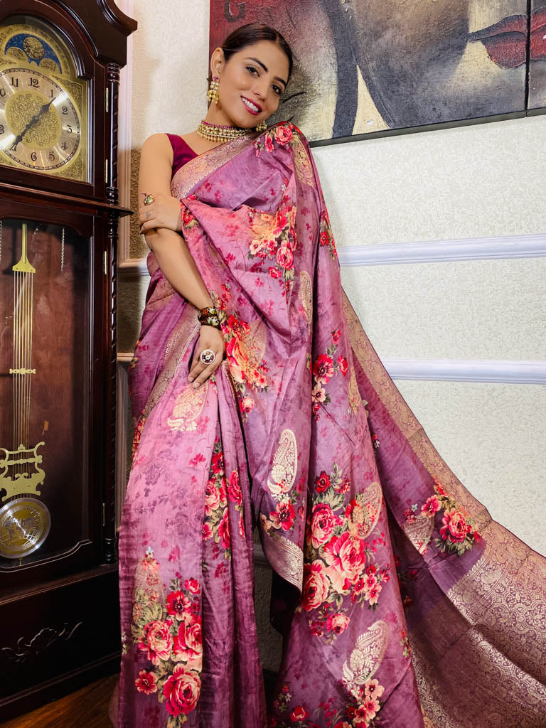 Taffy Violet Designer Banarasi Silk Saree
