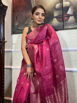 Ruby Pink Handloom Tussar Silk Saree
