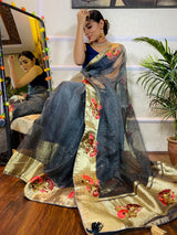 Millennium Grey Organza Silk Saree