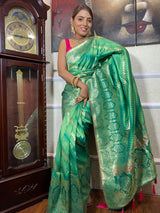 Parakeet Green Woven Banarasi Silk Saree