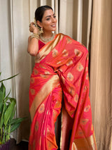 Tangerine Orange Meenakari Banarasi Silk Saree