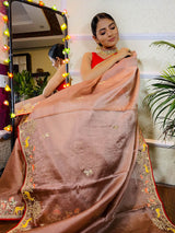 English Brown Organza Crape Silk Saree