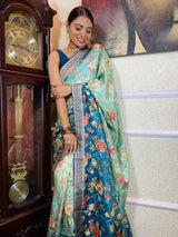Teal Blue Designer Banarasi Silk Saree
