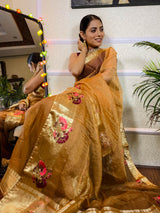 Peanut Brown Organza Silk Saree